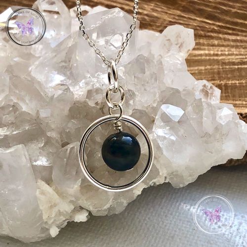 Dumortierite Silver Circle Pendant Necklace